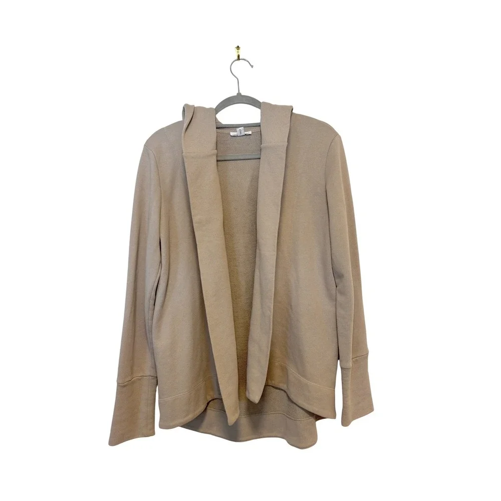 Standard James Perse Taupe Cotton Open Front Hooded Sweatshirt Cardigan Size 3 - Picture 3 of 7